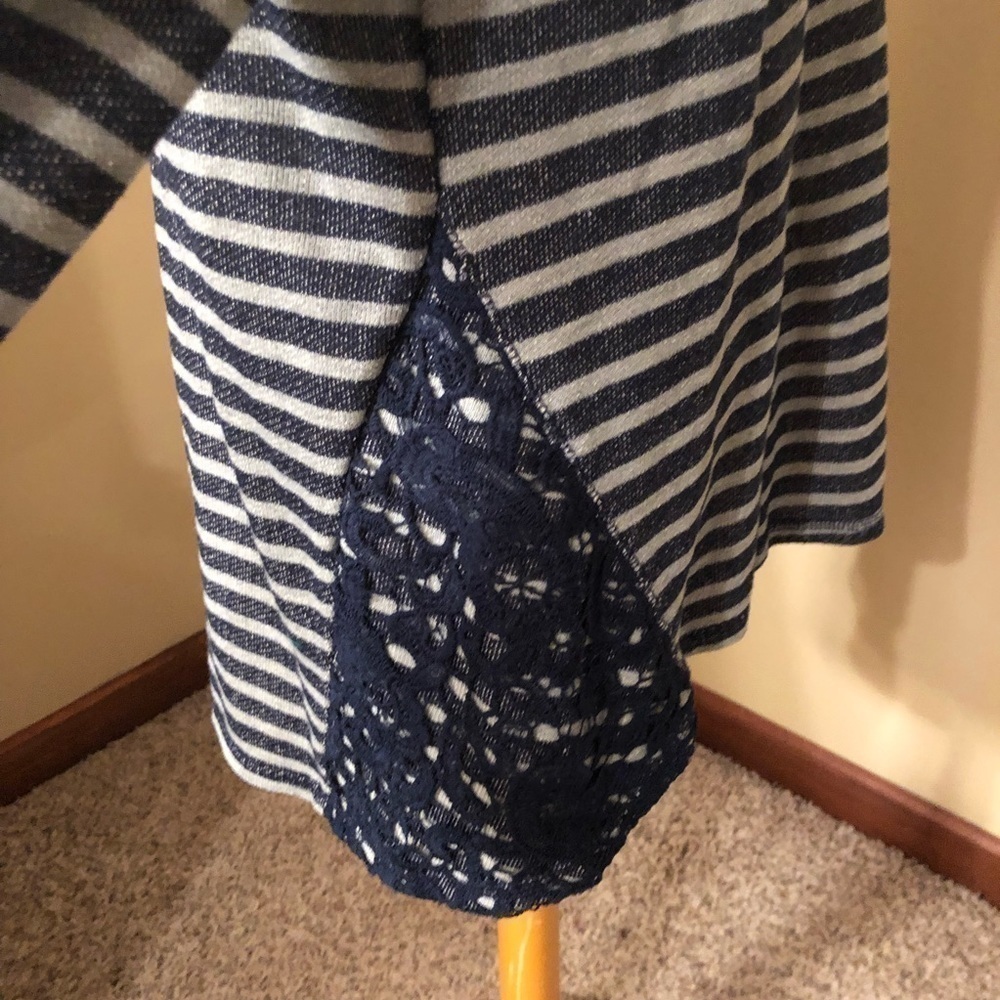 French Laundry Blue/Gray Striped Funnel Neck Top Size L - Picture 3 of 8